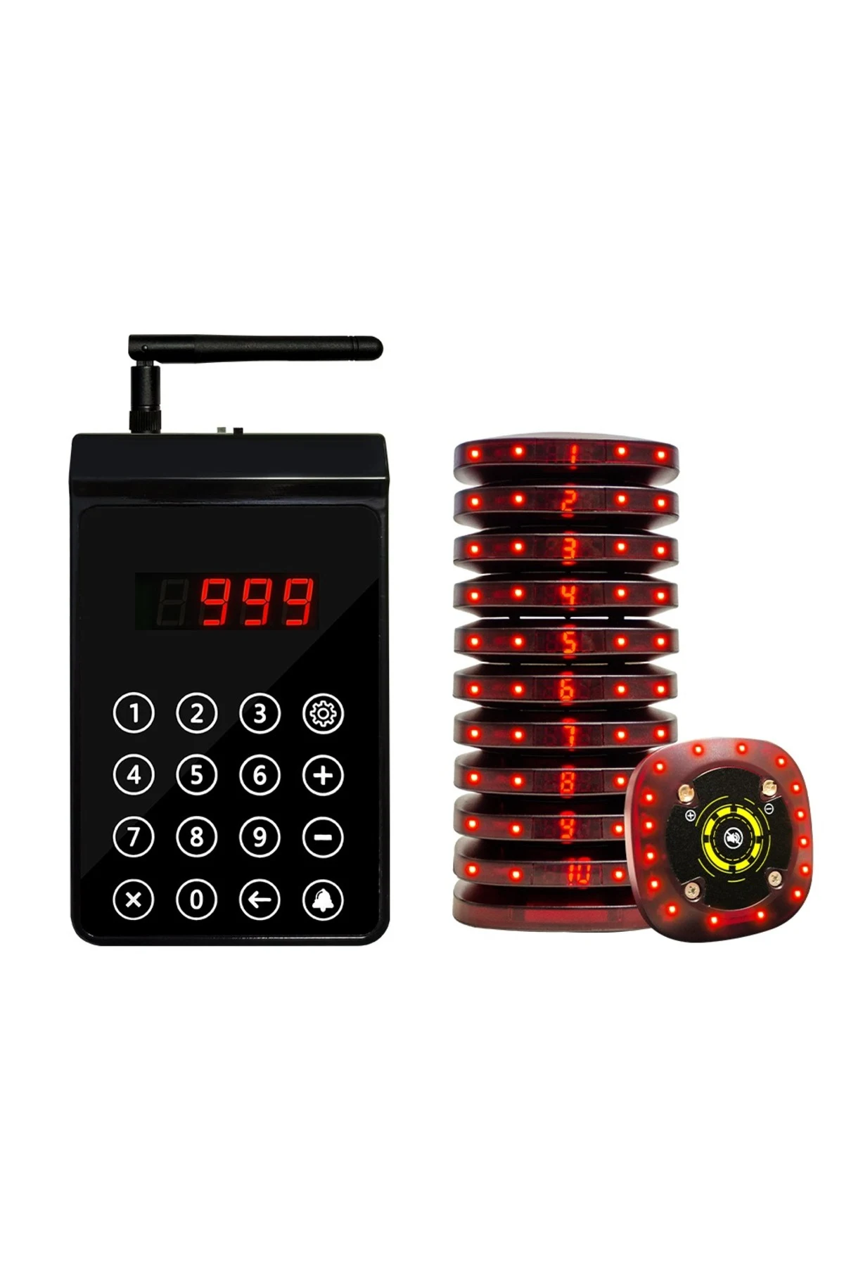 CTP-205 Plus Susturmalı Sesli Titreşimli Işıklı Kablosuz Müşteri Çağrı Sistemi 10lu
